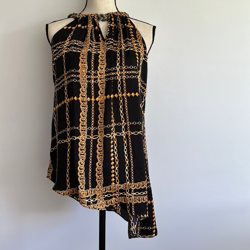 TGBCHT Thalia Gold/Black Chain Halter Top